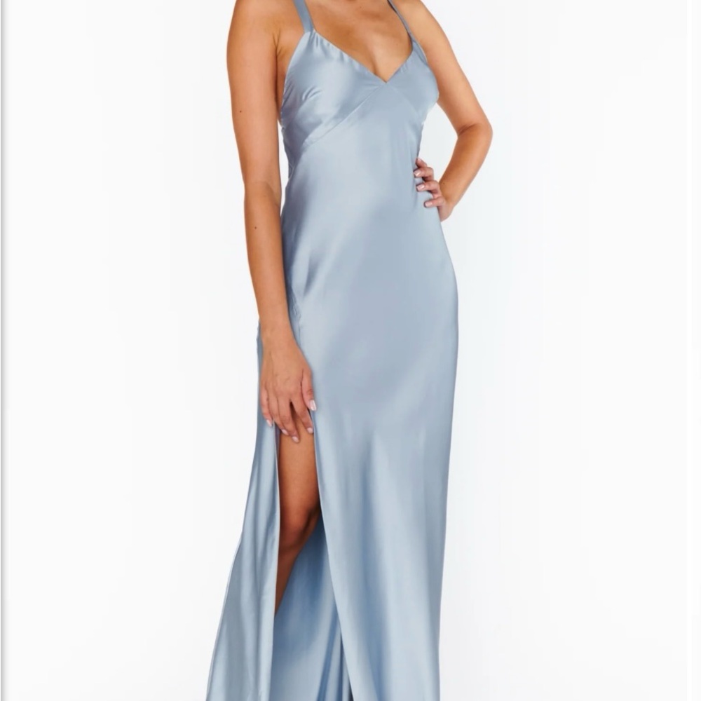 Show Me Your MuMu Anderson Maxi Dress ~ Steel Blue Luxe Satin